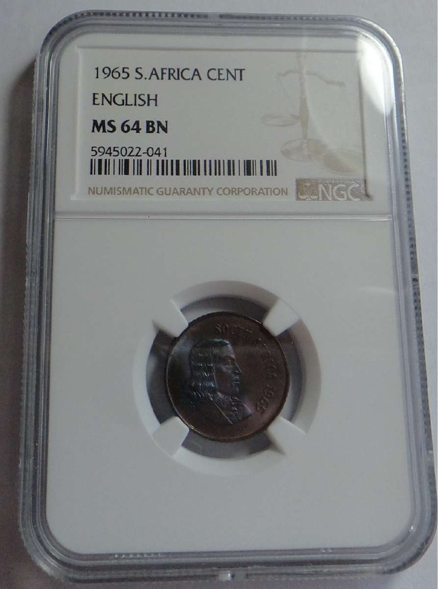 Republic of South Africa: One Cent of 1965 (Eng.) NGC graded MS 64 BN