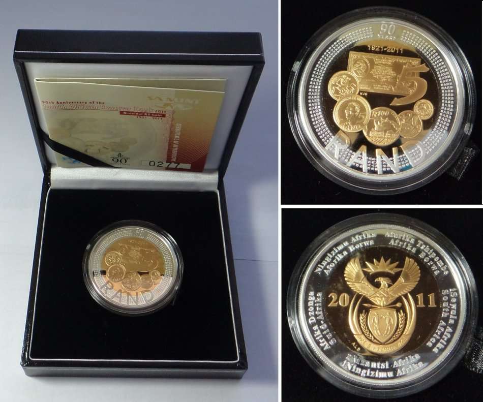 Republic of South Africa: Crown-size Sterling Silver R5: SA Reserve Bank 1921-2011