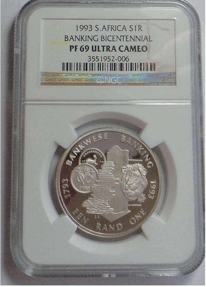 Republic of South Africa: Silver R1 of 1993 (Banking) NGC PF 69 Ultra Cameo