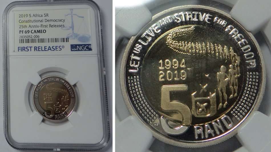Rep. of S. Africa: Constitutional Democracy R5 of 2019, NGC PF 69 Cameo (1st Releases)
