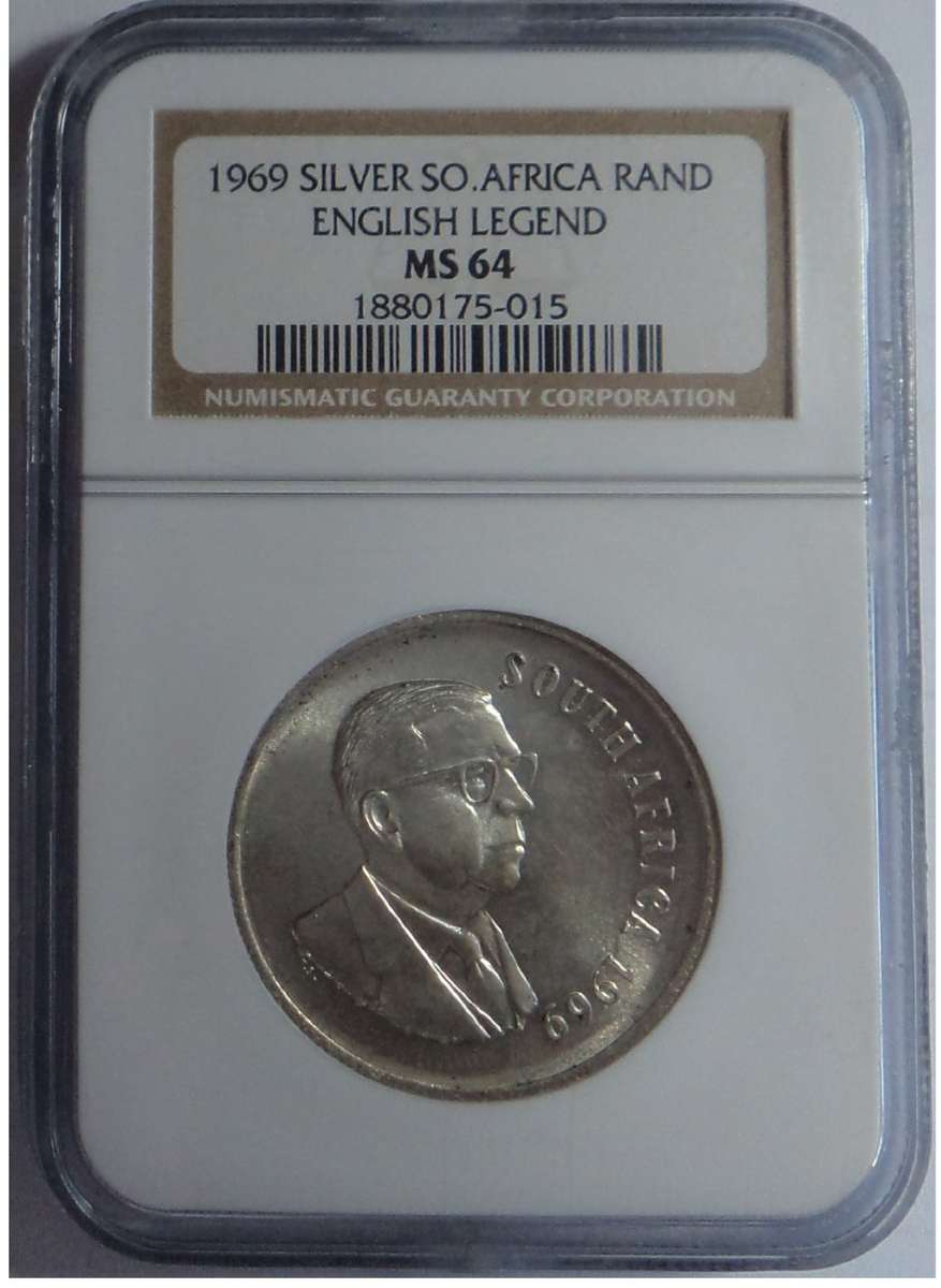Republic of South Africa: Silver R1 of 1969 (Eng.) NGC MS 64