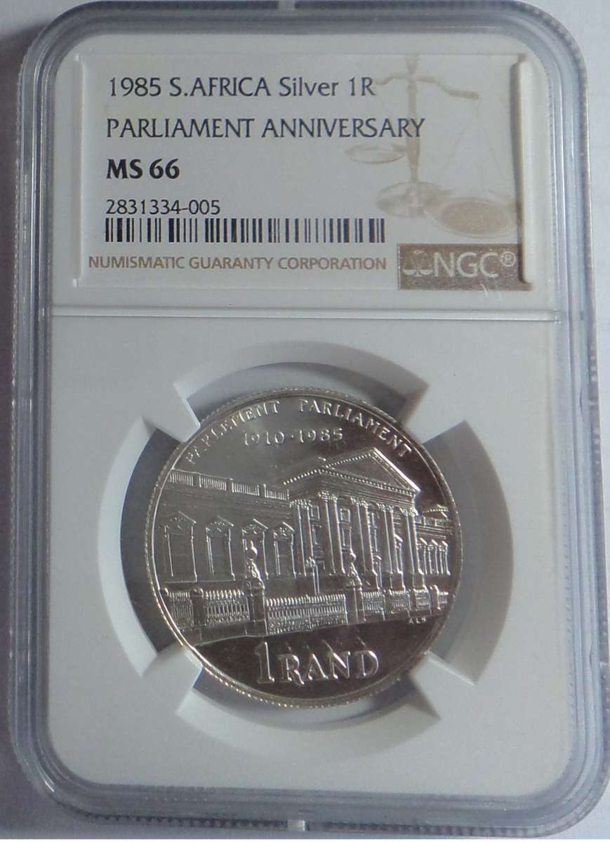 Republic of South Africa: Silver R1 of 1985 (Parliament) NGC MS 66