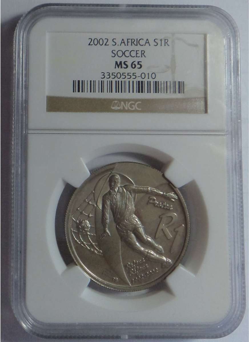 Republic of South Africa: Silver R1 of 2002 (Soccer) NGC MS 65