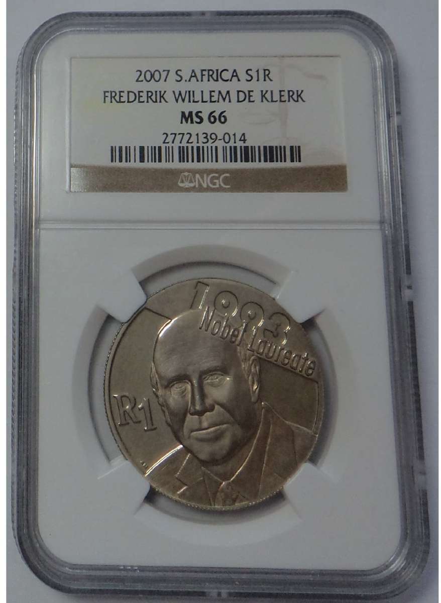 Republic of South Africa: Silver R1 of 2007 (F.W. de Klerk) NGC MS 66