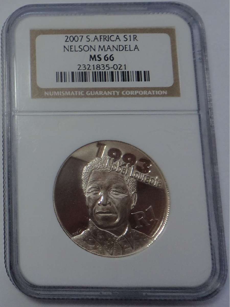 Republic of South Africa: Silver R1 of 2007 (Mandela) NGC MS 66