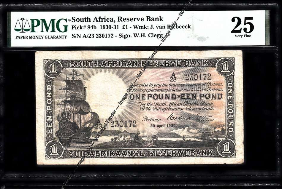 SA Reserve Bank One Pound: CLEGG: 30 April 1930: PMG 25 Very Fine