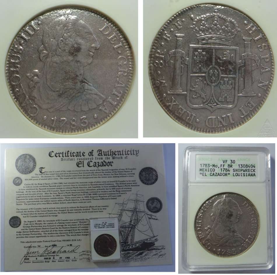 Spanish Mexican Silver 8 Reales from the El Cazador Shipwreck (Louisiana 1784)