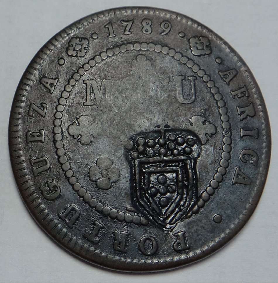 Portuguese Angola, 2 Macutas countermarked on 1 Macutas 1789