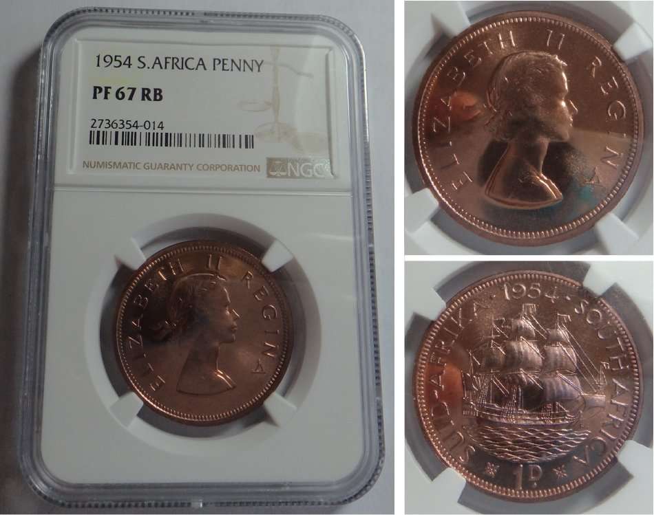 Union of South Africa: Penny of 1954: NGC graded PF 67 RB