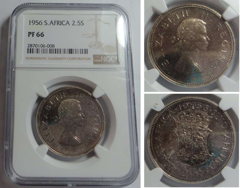 Union of South Africa:  Half Crown (2/6-) of 1956: NGC graded PF 66