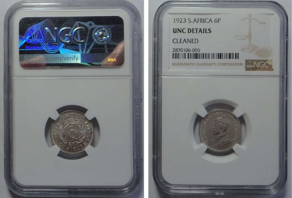 Union of South Africa: Sixpence 1923: NGC graded UNC details