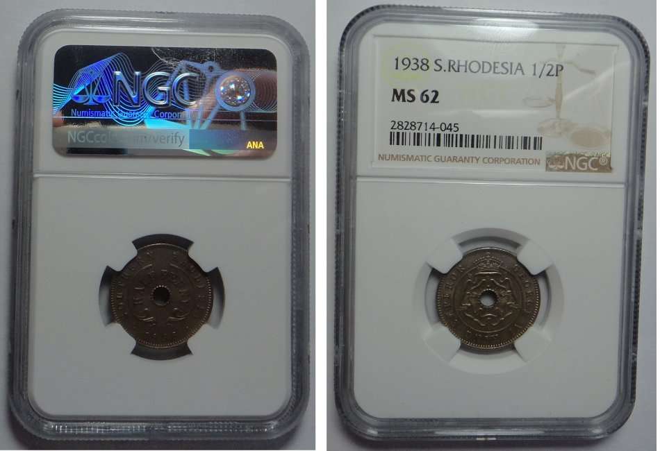 Southern Rhodesia: Half Penny of 1938: NGC graded MS 62