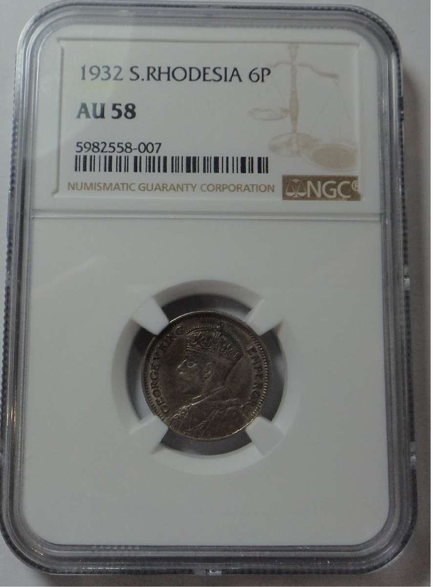 Southern Rhodesia: Sixpence of 1932: NGC graded AU 58