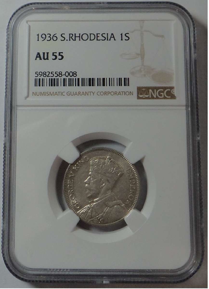 Southern Rhodesia: Shilling of 1936: NGC graded AU 55