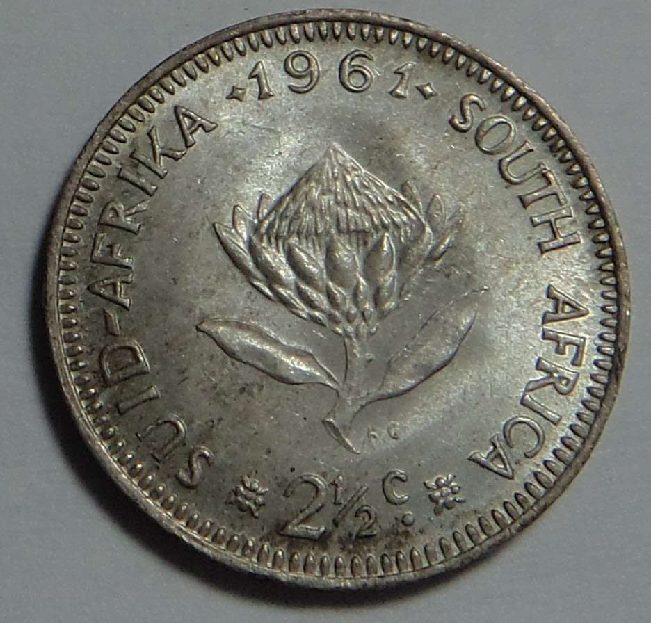 Republic of South Africa: Silver 2½ Cent 1961 (UNC)