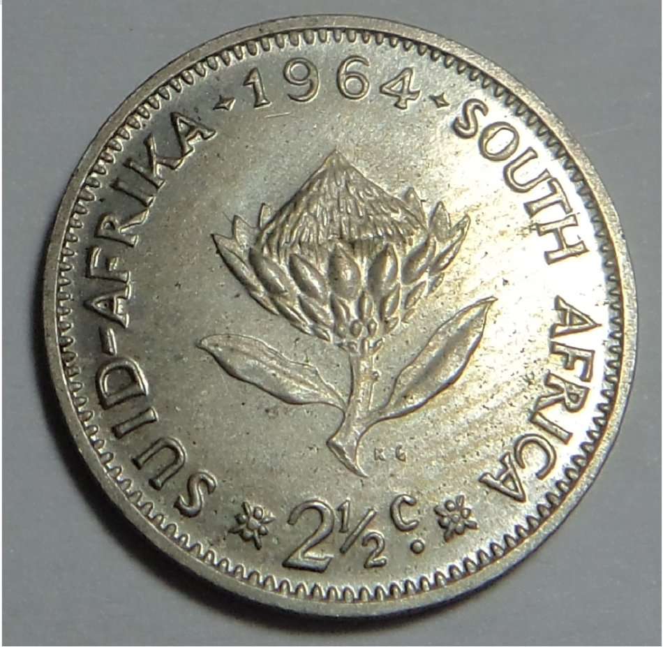 Republic of South Africa: Silver 2½ Cent 1964 (UNC)