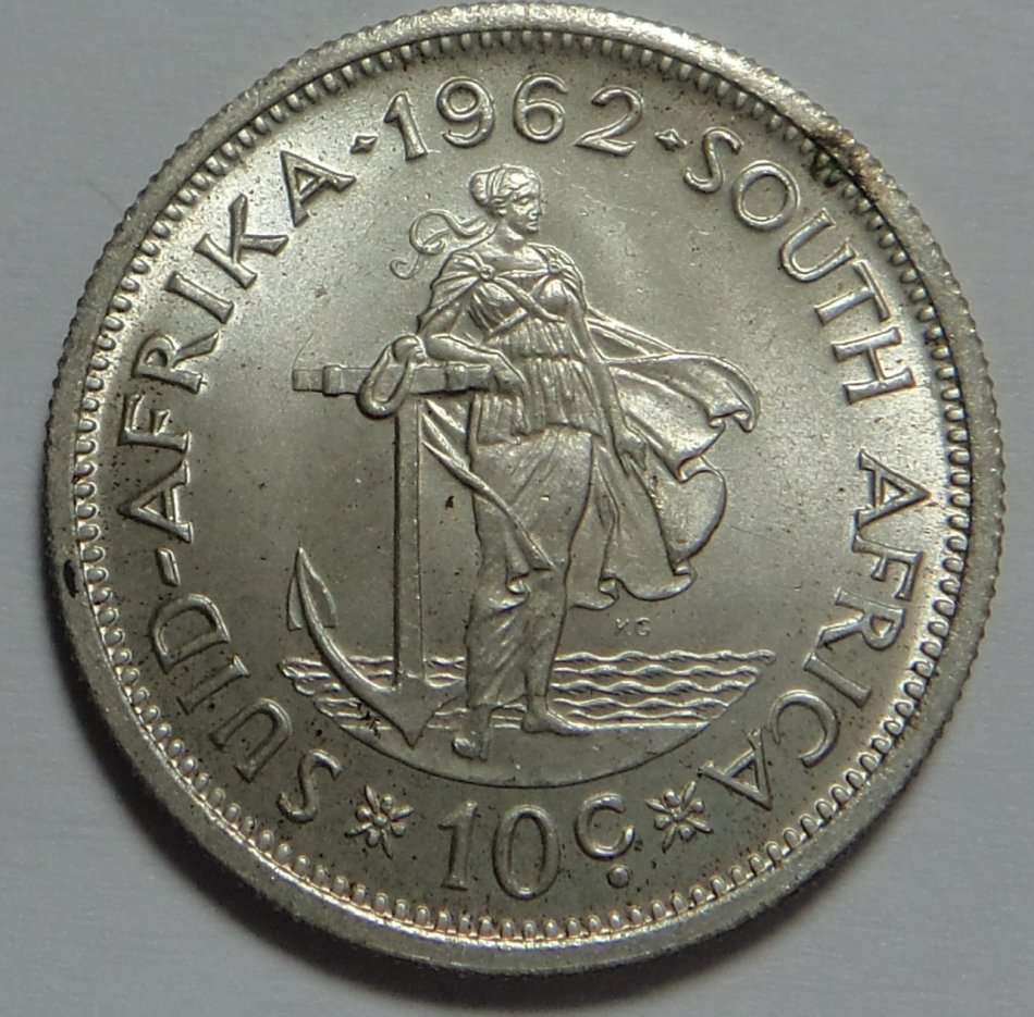 Republic of South Africa: Silver 10 Cent 1962 (UNC)