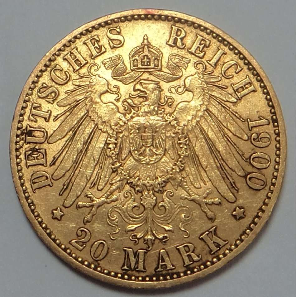Imperial Germany, Wilhelm II, GOLD 20 Mark of 1900 (A)
