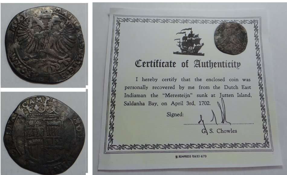 Silver Arend-Schelling (6 Stuivers) from the wreck of the Merestejin (1702)