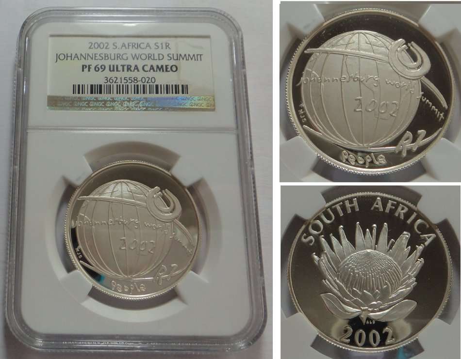 Rep. of S. Africa: Silver R1 of 2002 (JHB World Summit): NGC PF 69 Ultra Cameo