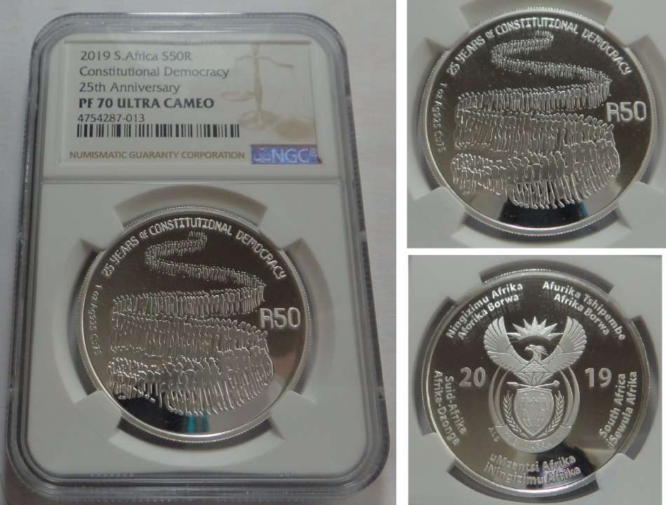 RSA: Silver R50 of 2019 (Constitutional Democracy): NGC PF 70 Ultra Cameo