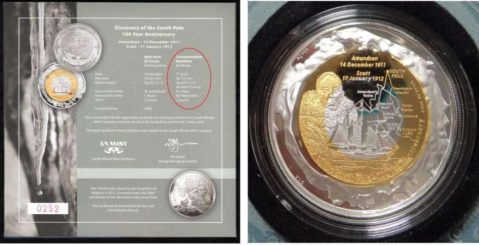 Rep. of S. Africa: GOLD (1/4 OZ) & Silver Medal: Discovery of the South Pole