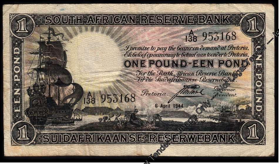 Union of South Africa: One Pound / Een Pond 6 April 1944