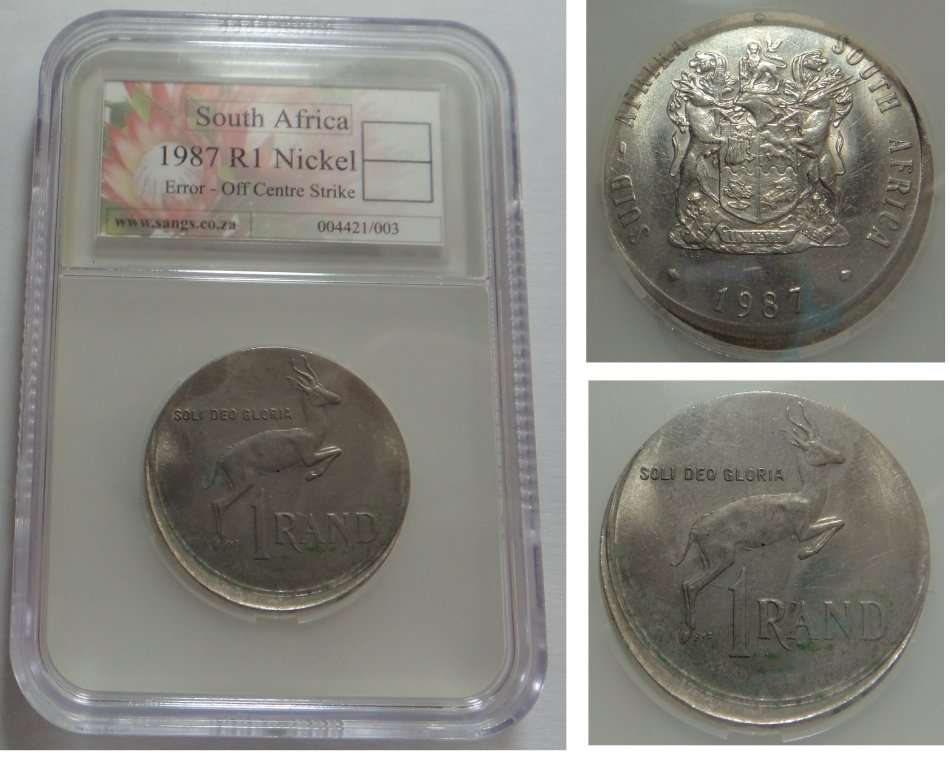 RSA ERROR: R1 Nickel of 1987, Sangs certified Off Centre Strike