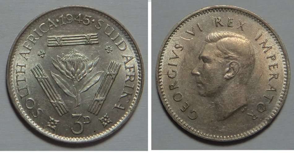 Union of South Africa: Threepence (3d) of 1945