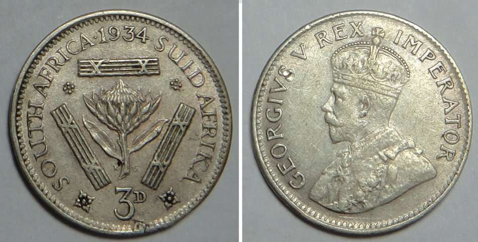 Union of South Africa: Threepence (3d) of 1934