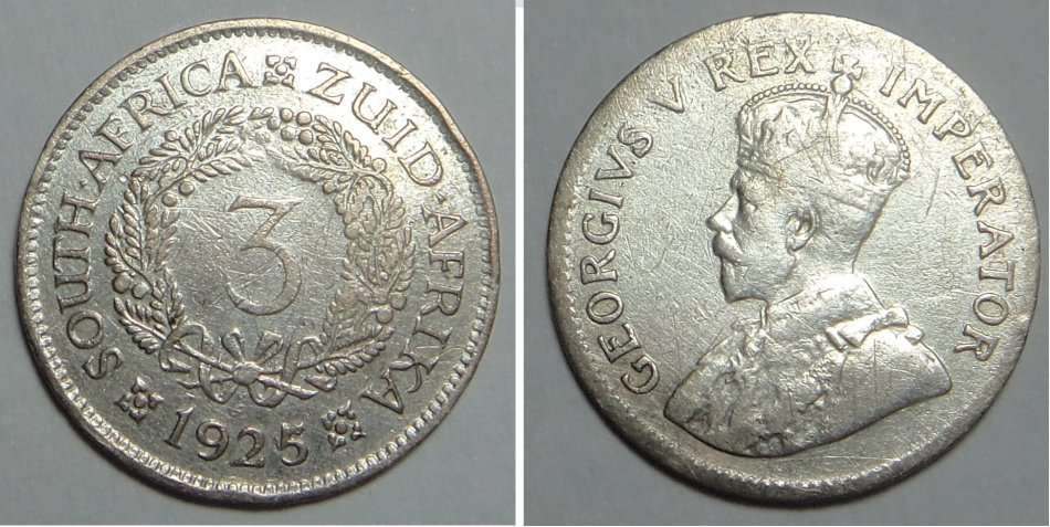 Union of South Africa: Threepence (3d) of 1925 (Wreath)