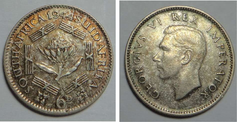 Union of South Africa: Sixpence (6d) of 1944 (aUNC)