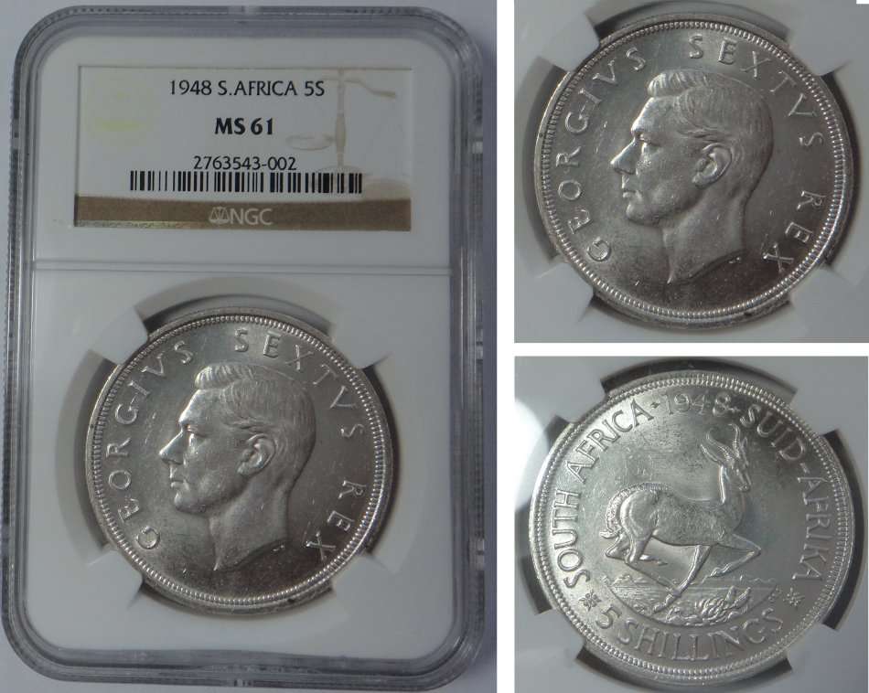 SA Union: Crown (5/-) of 1948: NGC MS 61