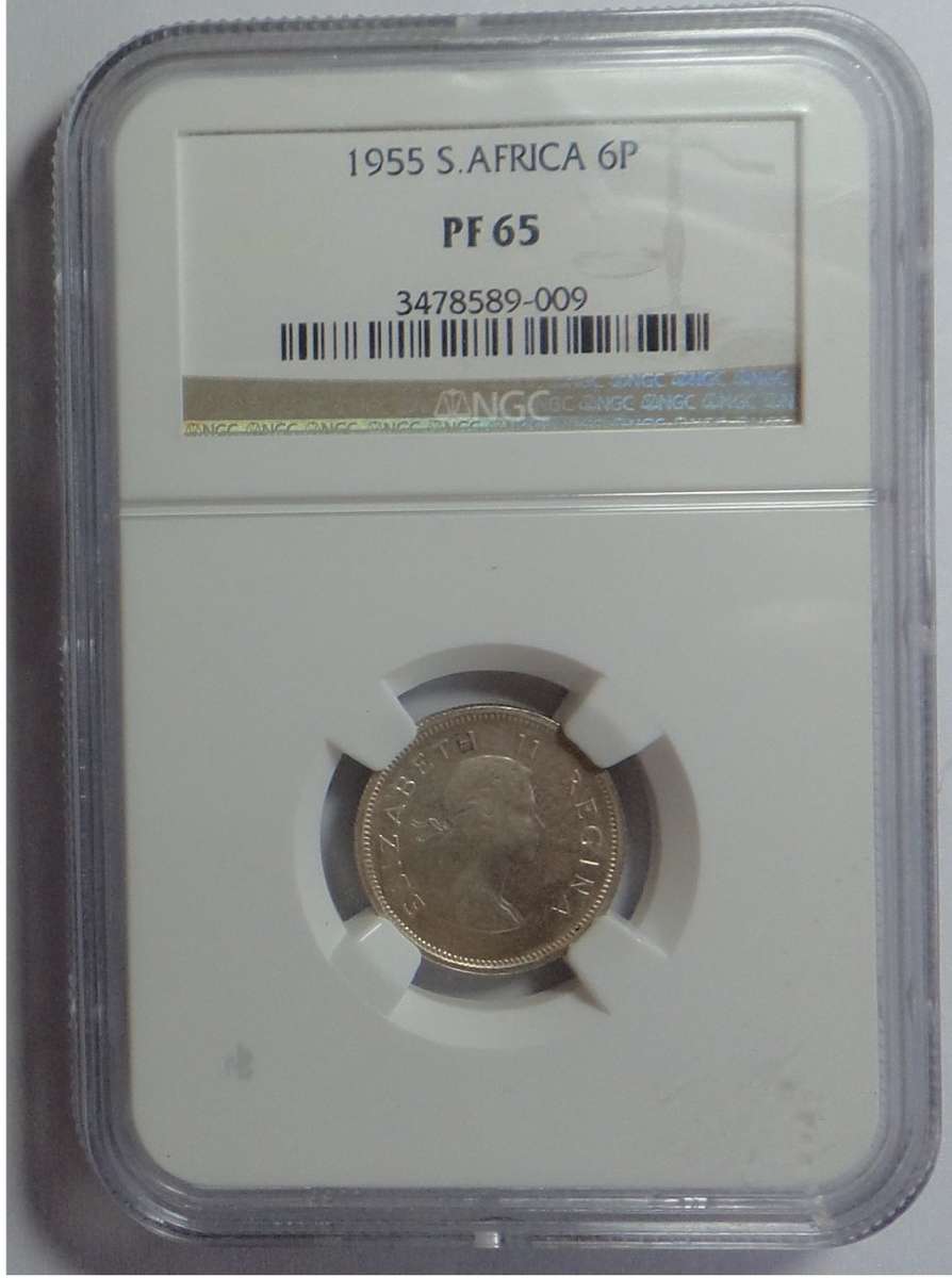 Union of SA: Sixpence of 1955, NGC graded PF 65