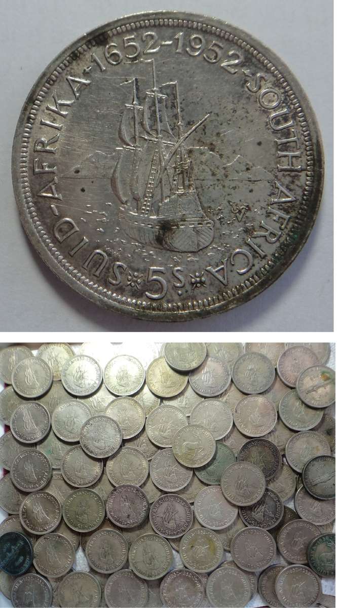Bid per Coin: 109 Union of SA Silver Crowns (5/-) available (mostly 1952 dates)