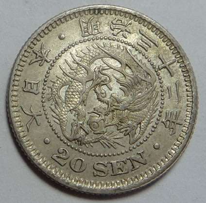 Japan, Silver 20 Sen (High grade. Date unknown)