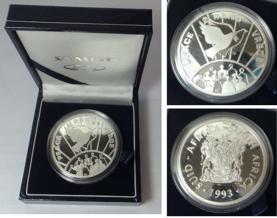 Republic of SA: Proof Silver R2 Crown of 1993 (Peace / Vrede)