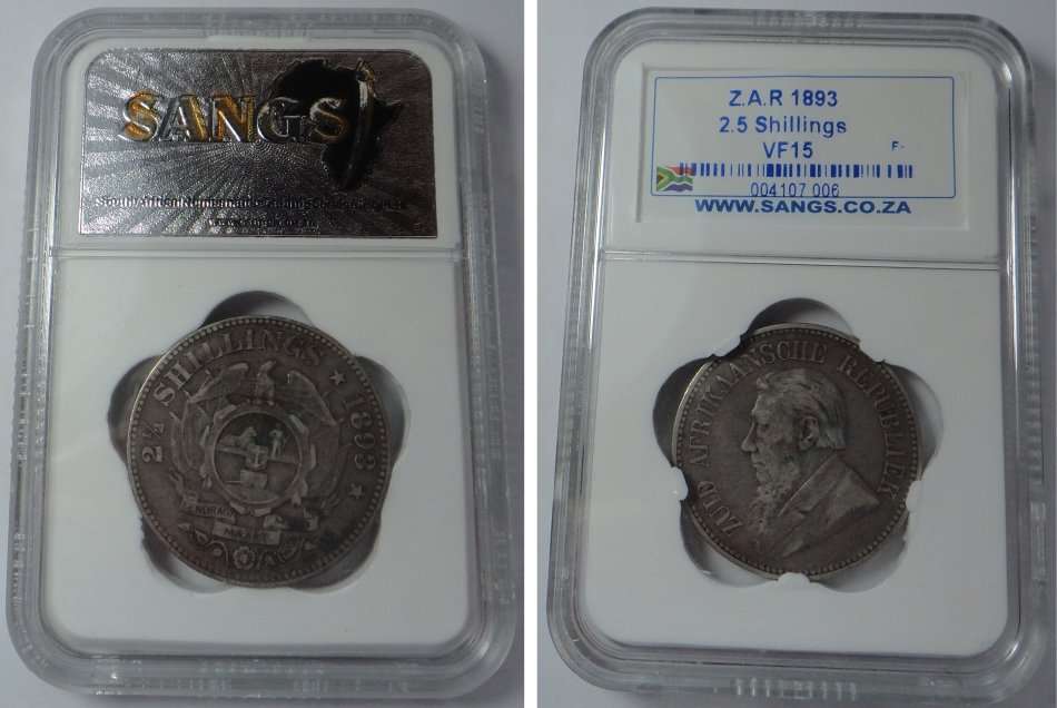 Paul Kruger ZAR: Half Crown of 1893, NGC graded VF15