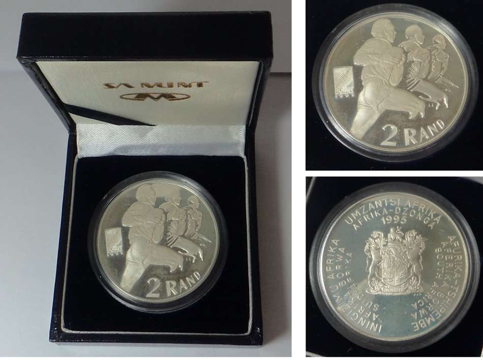 Republic of South Africa: Proof Silver 2 Rand of 1995 (Rugby)