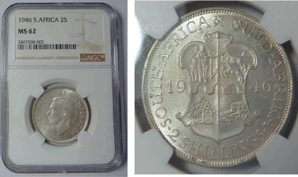 Union of SA: 2-Shillings (2/-) 1946: NGC MS 62 (Very Rare in MS)