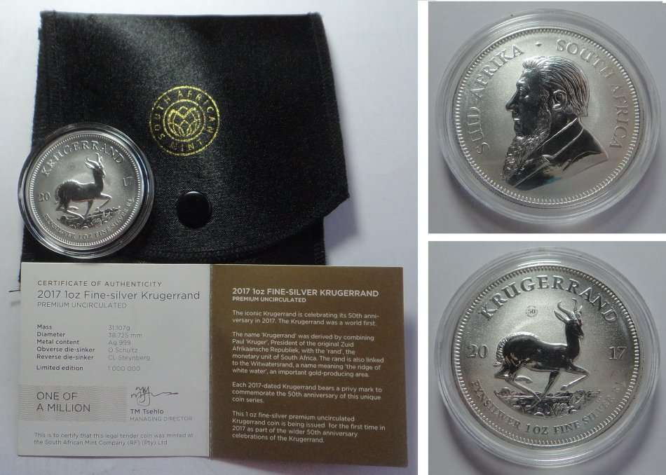 Premium Uncirculated Silver Krugerrand of 2017 with 50 Years Privy Mark