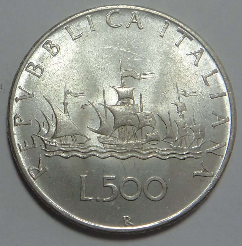 Italy (Sail Ships) Silver 500 Lira of 1967