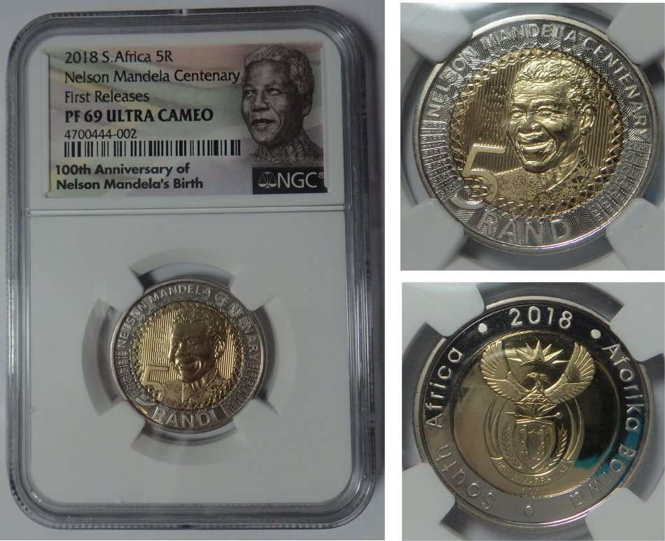 RSA: R5 of 2018 (Mandela Centenary) NGC PF 69 Ultra Cameo First Releases