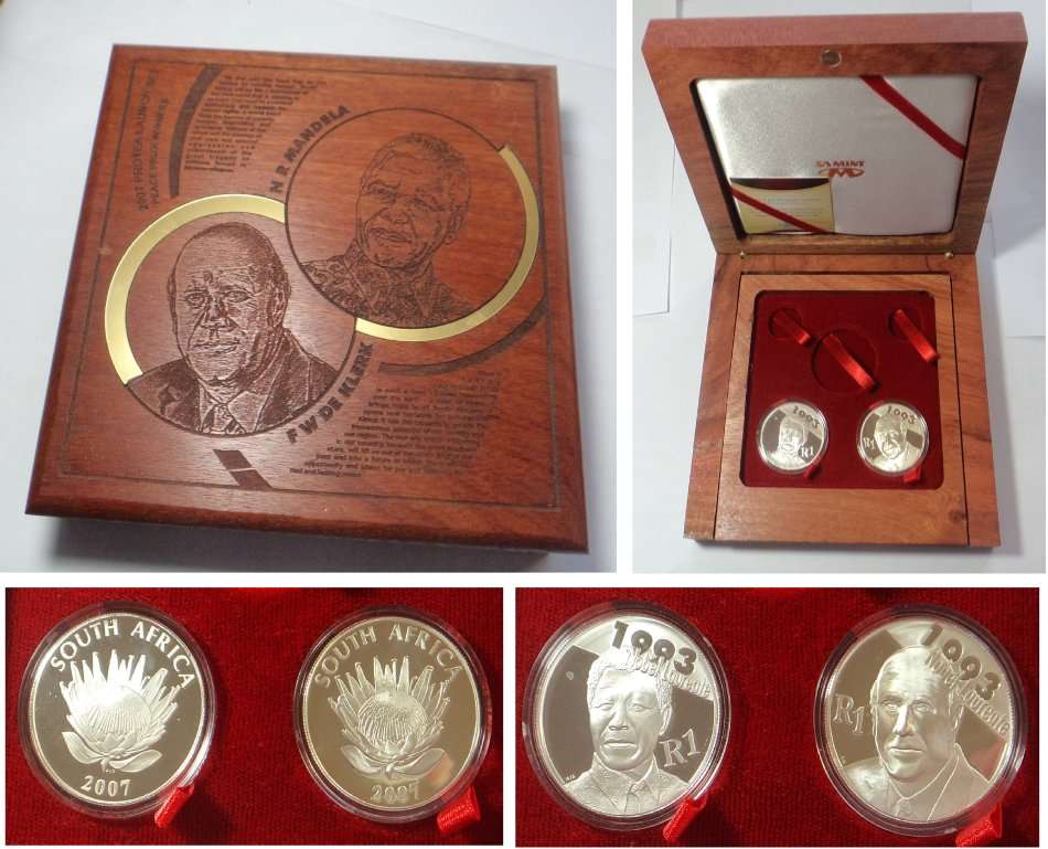 RSA: Proof Silver R1 Protea Set of 2007 (Mandela and De Klerk)