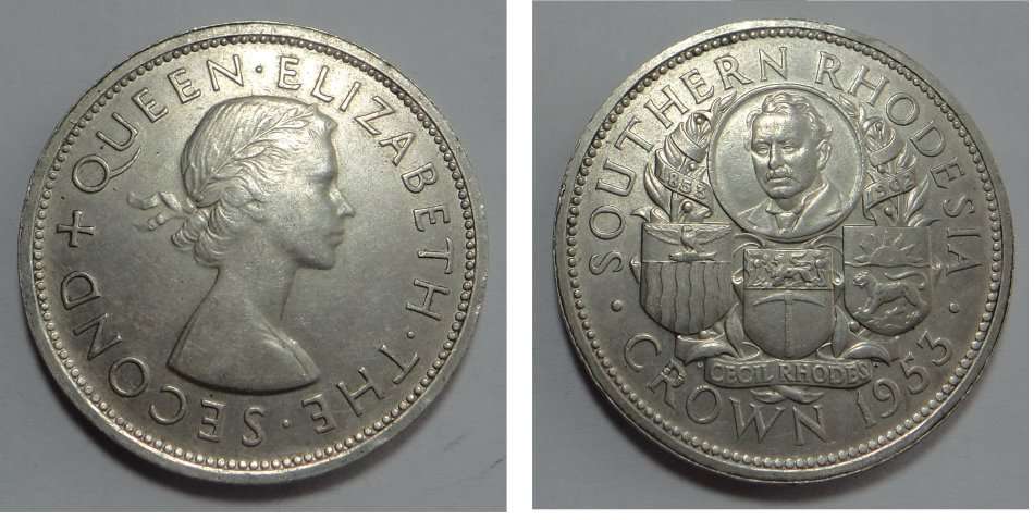 Southern Rhodesia: Silver Rhodes Centenary Crown (5/-) of 1953