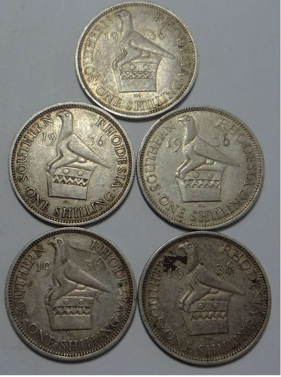 Southern Rhodesia: Silver Shilling of 1936 (One bid takes 5 coins)
