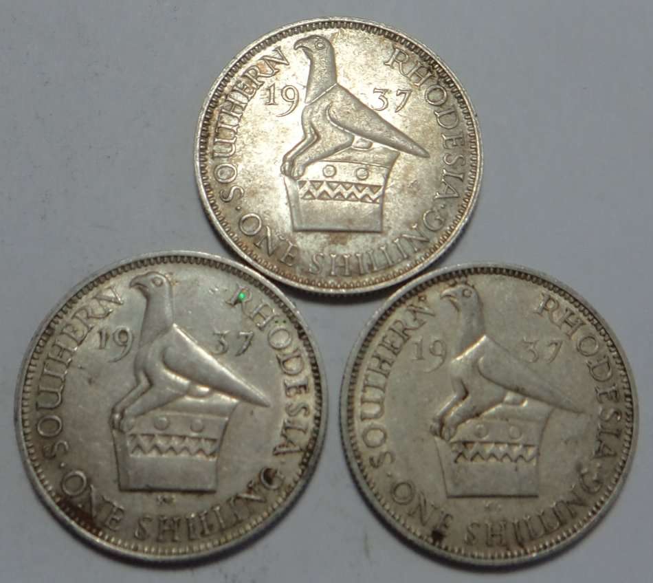 Southern Rhodesia: Silver Shilling of 1937 (One bid takes 3 coins)