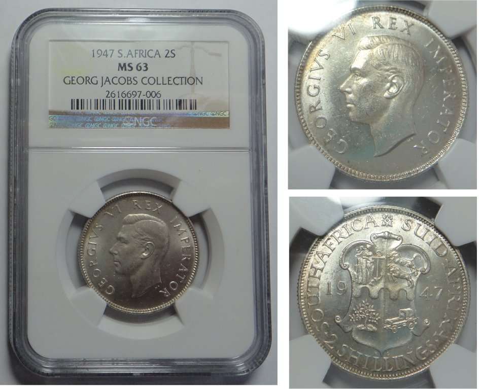 Union of SA: 2-Shillings 1947: NGC MS 63