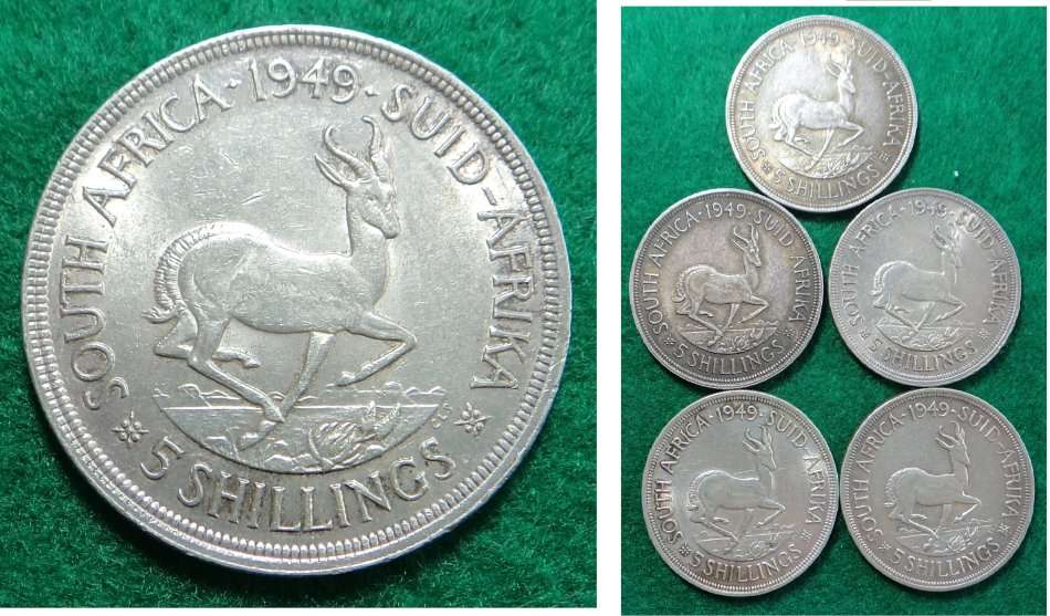 Union of SA: 5 Silver Crowns of 1949: Bid per coin to take all