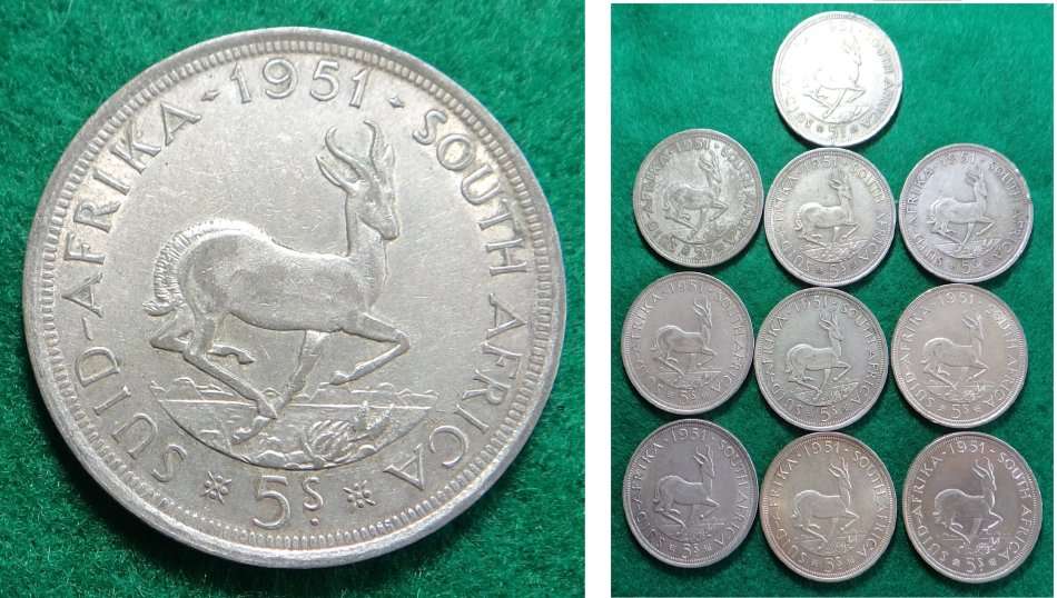Union of SA: 10 Silver Crowns of 1951: Bid per coin to take all